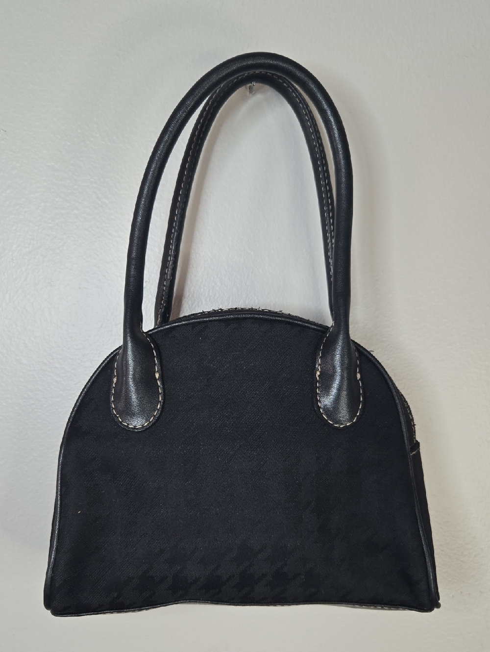 Nine West Mini Top-Handle Black Canvas Faux Leather Handle Zipper Top Bag